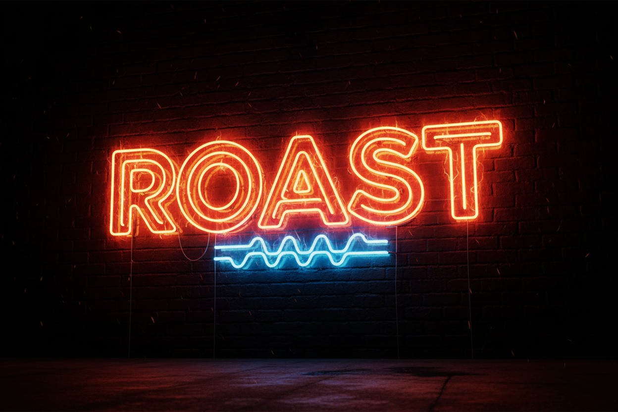 GIANT NEON SIGN that says ROAST